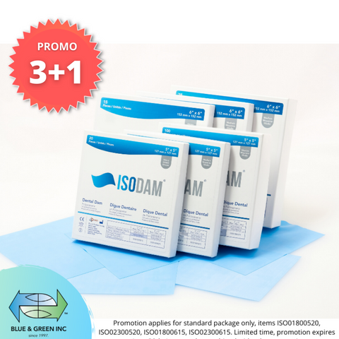 Dental Dam - Iso Dam Economy Package 6”x 6“, 75 sheets (152cm x 152cm) (ISO01800675 and ISO02300675) Dental Dam - Blue & Green Inc.