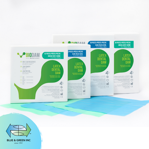 Rubber dam Non latex BioDam Dental Dam - Blue & Green Inc.