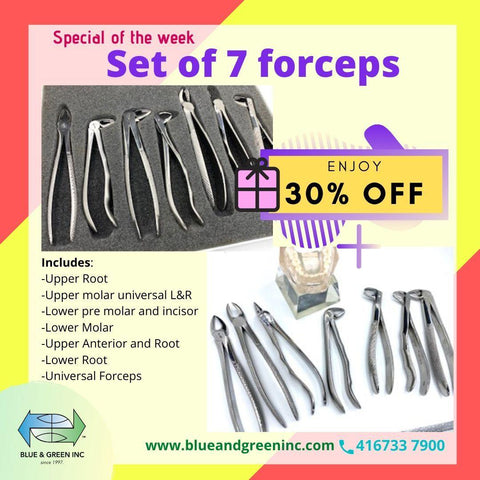 Instrument Kit - Set of 7 forceps (KFE Set 7) Instrument Kit - Blue & Green Inc.