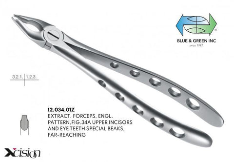 Roba Extraction Forceps, Upper Canine & Incisors (12.034.01Z) Forceps - Blue & Green Inc.
