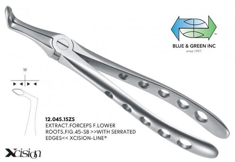 Extraction Forceps, Lower Root and Broken Teeth (12.045.15ZS) Forceps - Blue & Green Inc.