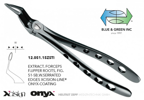 Onyx-Coating - Extraction Forceps for Upper Roots  12.051.15ZSTI Forceps - Blue & Green Inc.