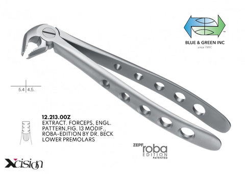 Roba Extraction Forceps, Lower Premolars (12.213.00Z) - Blue & Green Inc.