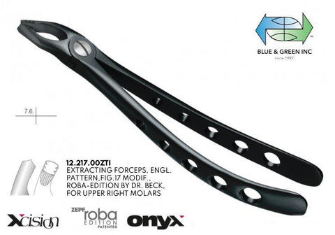 Roba Extraction Forceps, Upper Right Molars & Wisdom, Onyx Coat (12.217.00ZTI) Forceps - Blue & Green Inc.
