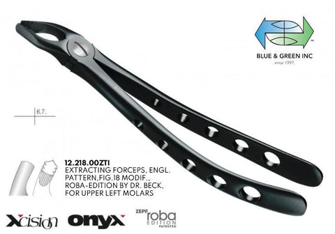 Roba Extraction Forceps, Upper Left Molars & Wisdom, Onyx Coat (12.218.00ZTI) Forceps - Blue & Green Inc.