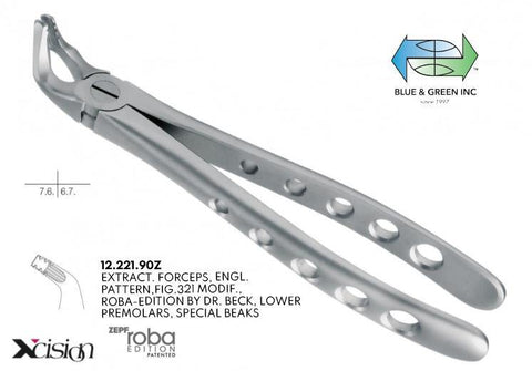 Roba Extraction Forceps, Lower Molars (12.221.90Z) Forceps - Blue & Green Inc.