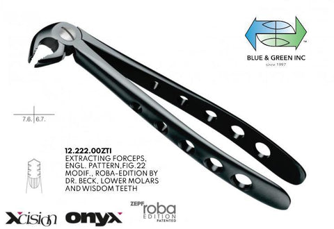 Roba Extracting Forceps, Lower Molars and Wisdom Teeth (12.222.00ZTI) Forceps - Blue & Green Inc.