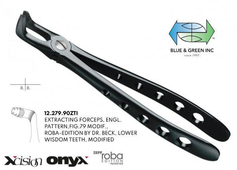 Onyx Roba Forceps, Lower Wisdom Teeth, Modified (12.279.90ZTI)  - Blue & Green Inc.