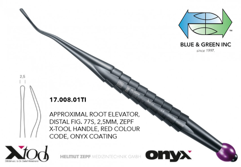 Onyx - X Tools Root Elevator Distal (17.008.01TI) Elevator - Blue & Green Inc.