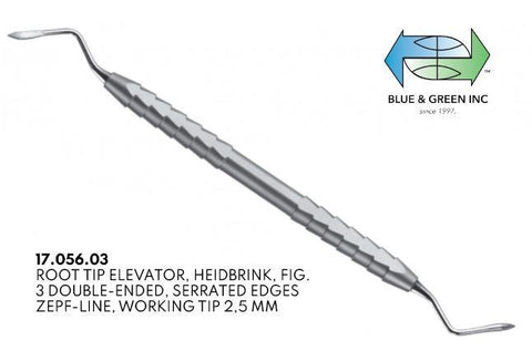 Heidbrink Root Elevator, Double Ended, Serrated 2.5mm (17.056.03) Elevator - Blue & Green Inc.