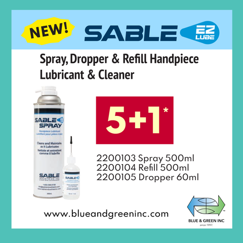 Sable EZ Lube - Spray, Dropper & Refill Handpiece lubricant - Blue & Green Inc.