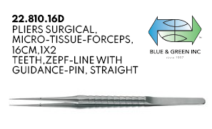 Pliers Surgical, Micro-Tissue Forceps, 16cm, Straight (22.810.16D) Plier - Blue & Green Inc.