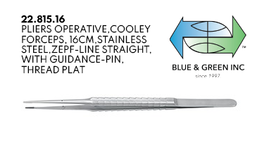 Pliers Operative Cooley Forceps, Straight, with Guidance-Pin (22.815.16) plier - Blue & Green Inc.