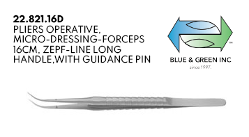 Micro-Dressing Forceps, 16cm, Curved, Long Handle, with Guidance Pin (22.821.16 & 22.821.16D & 22.821.16W) Plier - Blue & Green Inc.