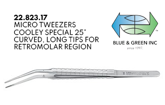 Micro Tweezers Cooley Special, 25º Curved, Retromolar Region (22.823.17) Tweezer - Blue & Green Inc.