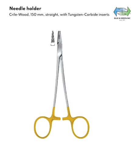 Needle Holder, TC Inserts, 150 Crile-wood (Z 238-15) Needle Holder - Blue & Green Inc.