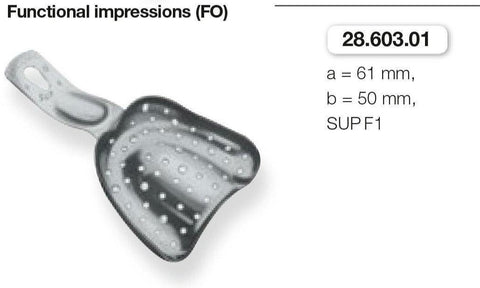 Perforated Anatomic Ehricke, Functional Impressions, Upper Jaw (28.603.01-03) Impression Tray - Blue & Green Inc.