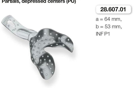 Perforated Anatomic Ehricke, Partials/Depressed Centers, Lower Jaw (28.607.01-03) Impression Tray - Blue & Green Inc.