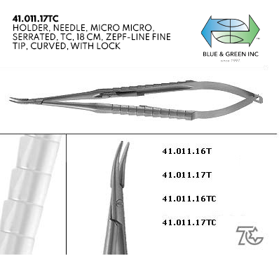 Castroviejo Micro Needleholder, Curved (41.011.17TC) Needle Holder - Blue & Green Inc.