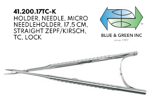 Castrojevo Needle Holder w/ Lock, Straight or Curved (41.200.17TC-K or 41.201.17TC-K) Needle Holder - Blue & Green Inc.