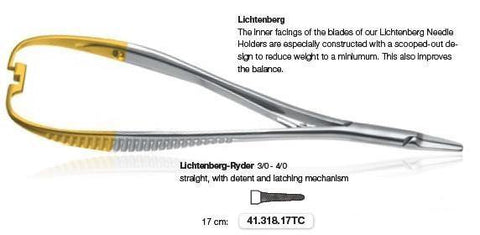 Lichtenberg Needle Holder, Straight or Curved (41.318.17TC & 41.317.17TC) Needle Holder - Blue & Green Inc.