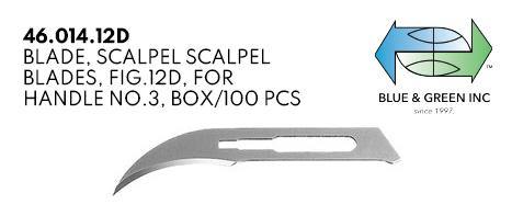 Blade Scalpel, for handle no.3, box of 100pcs (46.014.12D) blade - Blue & Green Inc.