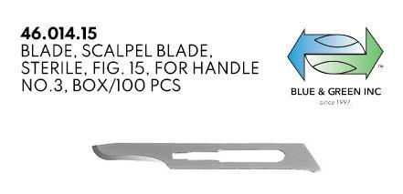 Scalpel Blade, for handle no.3, box of 100pcs (46.014.15) blade - Blue & Green Inc.