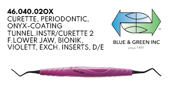 Onyx Coated Curette,Lower Jaw, Exchangeable inserts with Bionik Handle (46.040.02OX) Curette - Blue & Green Inc.