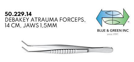 DeBakey Atraumatic Forceps, 14cm, jaws 1.5mm (50.229.14) Forceps - Blue & Green Inc.