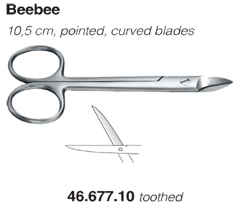 Beebee Scissors 10.5cm, Regular or Toothed, Curved Blades (46.675.10 & 46.677.10) Scissors - Blue & Green Inc.