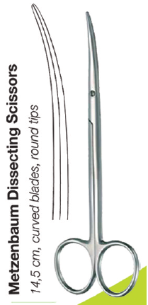 Metzenbaum Dissecting Scissors 14.5cm, curved blades (46.431.14) - Blue & Green Inc.