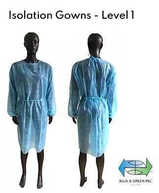 Isolation Gowns - Level 1 isolation gowns - Blue & Green Inc.