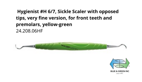 Hygienist #H 6/7, Sickle Scaler with opposed tips, very fine version, for front teeth and premolars, yellow-green  (24.208.06HF)Helmut Zepf