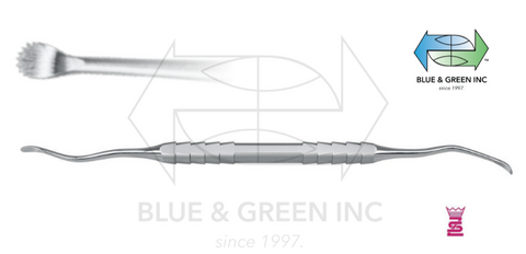 Scraper, 2.5mm, double bent, serration www.blueandgreeninc.com