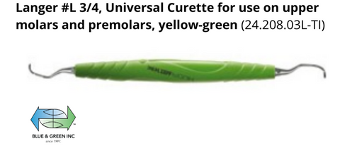 Langer #L 3/4, Universal Curette for use on upper molars and premolars, yellow-green&nbsp;(24.208.03L-TI)Helmut Zepf