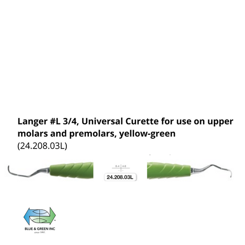 Langer 3/4 Universal Curette, upper molars and premolars,Yellow-Green Bionik Handle (24.208.03L)Helmut Zepf