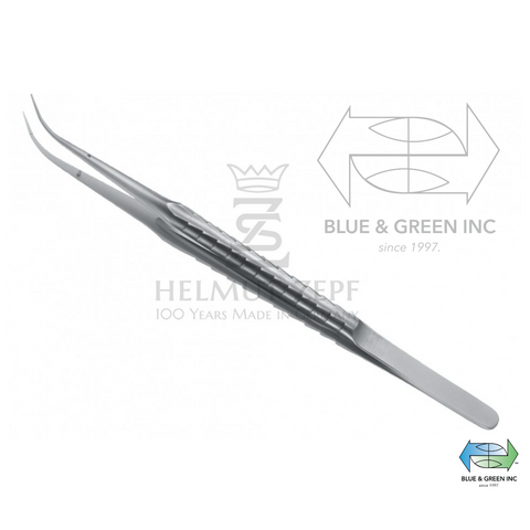 Micro-Dressing Forceps, 16cm, Curved, Long Handle, with Guidance Pin (22.821.16W) - Blue & Green Inc.